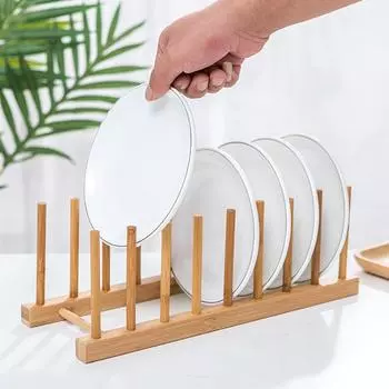 Деревянная полка для хранения тарелок Многофункциональный кухонный органайзер Подставка для слива посуды и чашек Держатель для слива крышек кастрюль Настольная полка для книг