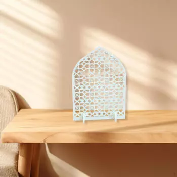 Деревянная полка для украшения Рамадана, фигурка, исламский знак на стол Ид Мубарак Карим White 17x5x25cm