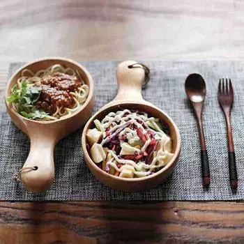 Деревянная посуда в западном стиле, миска для фруктов, пиццы, неокрашенная миска для кимчи, салатница с длинной ручкой, десертная тарелка One Size