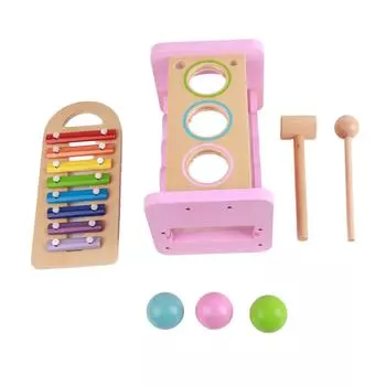 Деревянная яркая цветная музыкальная игрушка для ударов, детский молоток и мяч, обучающая игрушка в подарок