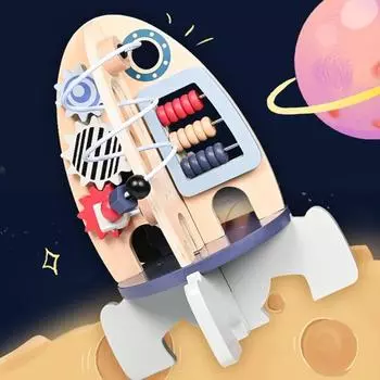 Деревянная ракета, кубик для активности, игрушка из бисера, игровой блок, механизм, движение, лабиринт, навыки вращения, развитие мелкой моторики 3D