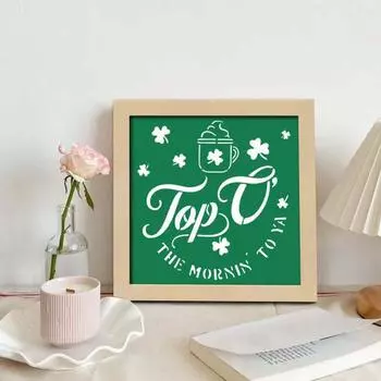 Деревянная рамка настенный знак St. День Святого Патрика Знак Клевера Shamrock Coffee Украшение Знак для Дома Спальня Гостиная Кухня Декор B