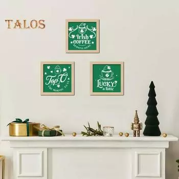 Деревянная рамка настенный знак St. День Святого Патрика Знак Клевера Shamrock Coffee Украшение Знак для Дома Спальня Гостиная Кухня Декор A