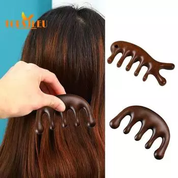 Деревянная расческа для массажа кожи головы — натуральный сандал с широкими зубцами, снятие стресса, подарок для роста вьющихся волос A