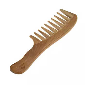 Деревянная расческа из натурального зеленого сандалового дерева, гребень для волос ручной работы с широкими зубьями и ручкой