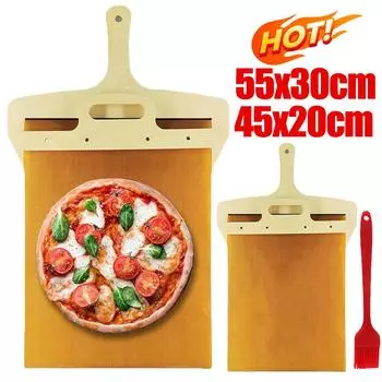 Деревянная раздвижная лопатка для пиццы со съемной деревянной ручкой, лопатка для пиццы с термостойким брезентом, инструменты для выпечки