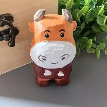 Деревянная резная фигурка коровы, ручная работа, мультяшная скульптура коровы, мини-статуэтки коровы, настольные A