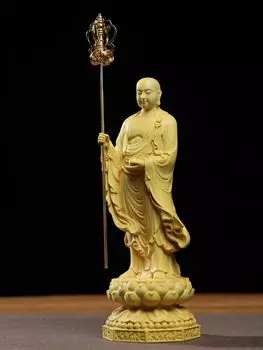 Деревянная резная статуя Будды Дзидзо Босацу Деревянная молитва о надежном хранителе буддизма Буддийская резная деревянная статуя Буцудзо высотой цуге [Стоящая статуя]