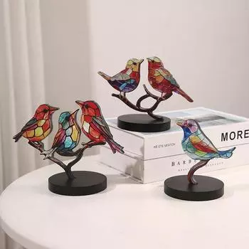 Деревянная роспись в виде птицы, украшение для дома, настольное искусство, декоративное маленькое украшение для крыльца, ТВ-шкаф, украшение для книжного шкафа Three little birds