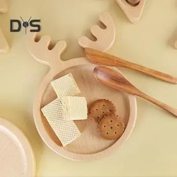 Деревянная рождественская десертная тарелка для подачи еды, закусок, сервировки, уникальное блюдо из натурального дерева для праздничного стола, кухонный декор A