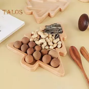 Деревянная рождественская десертная тарелка для подачи еды, закусок, сервировки, уникальное блюдо из натурального дерева для праздничного стола, кухонный декор B