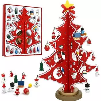 Деревянная рождественская елка 3D DIY Маленькая рождественская елка с креативными миниатюрными украшениями Украшение стола для украшения рождественской елки M-22*27*3CM красный