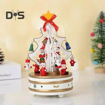 Деревянная рождественская елка музыкальная шкатулка вращающаяся музыкальная шкатулка праздничная настольная фигурка для гостиной спальни украшение для вечеринки красный