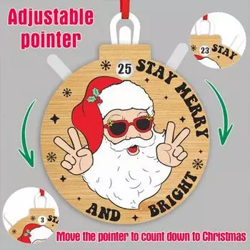 Деревянная рождественская подвеска, круглый адвент-календарь, 25 дней, обратный отсчет до Рождества, подвесное украшение для домашнего праздничного декора