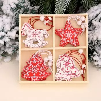 Деревянная рождественская подвеска Рождественская елка Подвеска Рождественский подарок Деревянная коробка подвеска Расписная подвеска Angel five star bell deer