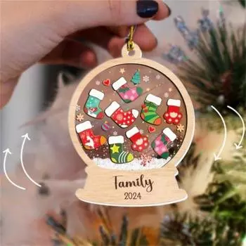 Деревянная рождественская подвеска, семейный рождественский чулок, украшение для членов семьи, мини-шейкер для чулок, подвесное украшение для праздничных вечеринок 1pc