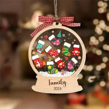 Деревянная рождественская подвеска, семейный рождественский чулок, украшение для члена семьи, мини-шейкер для чулок, подвесное украшение