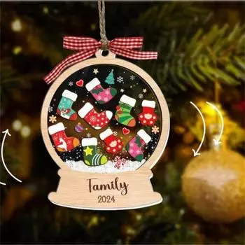 Деревянная рождественская подвеска, семейный рождественский чулок, украшение для членов семьи, мини-шейкер для чулок, подвесное украшение для праздничных вечеринок 1pc