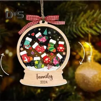 Деревянная рождественская подвеска, семейный рождественский чулок, украшение для членов семьи, мини-шейкер для чулок, подвесное украшение для праздничных вечеринок 1pc