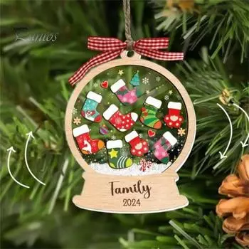Деревянная рождественская подвеска, семейный рождественский чулок, украшение для членов семьи, мини-шейкер для чулок, подвесное украшение для праздничных вечеринок 1pc
