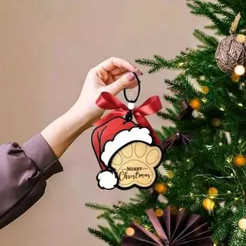 Деревянная рождественская подвеска в виде собачьей лапки, шапка Санты, рождественский деревянный подвесной декор, веселое рождественское украшение Dog Paw Style