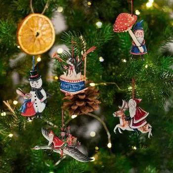 Деревянная рождественская подвеска, забавный Санта, подвесное украшение, мультяшное праздничное украшение со шнурком для украшения каминной полки