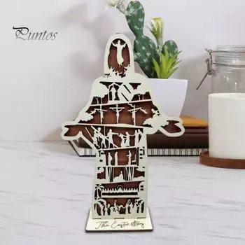 Деревянная рождественская сцена, украшение для деревенского фермерского дома, пасхальная история, настольное украшение для домашнего офиса, винтажная табличка с изображением Иисуса, праздничный подарок A