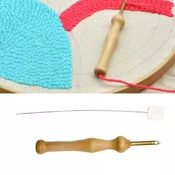 Деревянная ручка DIY Вязание Ткачество Вышивка Ручка Швейные принадлежности Игла Нитевдеватель Набор Игла-дырокол 11.5cm
