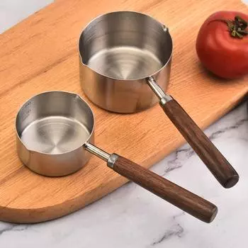Деревянная ручка для молока, мерная ложка из нержавеющей стали 304, маленькая кастрюля для шоколада 125ML