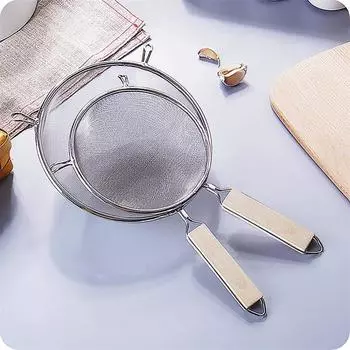 Деревянная ручка из нержавеющей стали, мелкоячеистый фильтр для масла, многофункциональный фильтр, сетка, дуршлаг, сито для муки, кухонный инструмент для выпечки 14CM