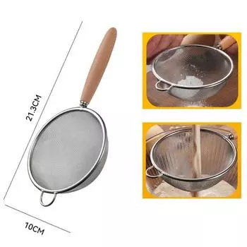 Деревянная ручка из нержавеющей стали, небольшой дуршлаг, мелкоячеистое сито для масла, многофункциональный фильтр, сито для муки, кухонные принадлежности для выпечки S