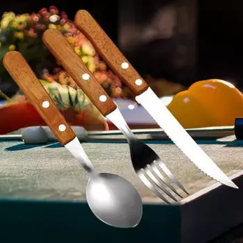 Деревянная ручка из нержавеющей стали столовый набор портативный ретро нож вилка ложка столовые приборы кухонная утварь нож и вилка для стейка