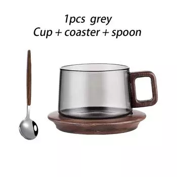 Деревянная ручка кофейная кружка с ложкой 200 мл стеклянная чашка для эспрессо с подставкой домашняя чашка для молока чашка для латте с блюдцем набор