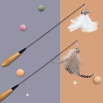 Деревянная ручка пружина кошачья палочка для дразнения колокольчик из перьев интерактивная кошачья палочка для дразнения игрушка для кошек кошачье дразнение