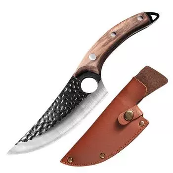 Деревянная ручка с отверстием, нож для обвалки, молоток, ковка, резка мяса, нож для снятия шкур, убийство рыбы в кожаном чехле Style A