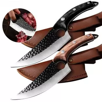 Деревянная ручка с отверстием, нож для обвалки, молоток, ковка, резка мяса, нож для снятия шкур, убийство рыбы в кожаном чехле Style A