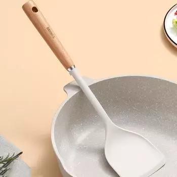 Деревянная ручка Силикагелевая лопатка Высокотемпературная кастрюля Ложка для домашней кухни Лопатка для жарки Силикагелевая кухонная утварь Elegant Spoon