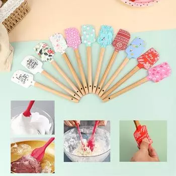 Деревянная ручка, силиконовый шпатель, скребок, разглаживающий, более гладкий инструмент для выпечки торта, крем