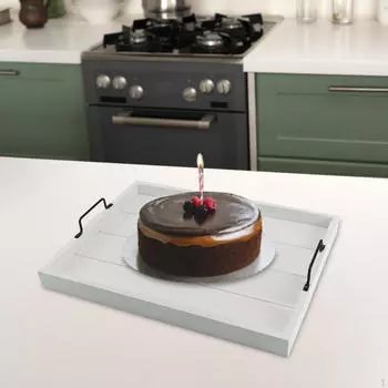 Деревянная сервировочная доска с ручками для презентации и демонстрации еды серый