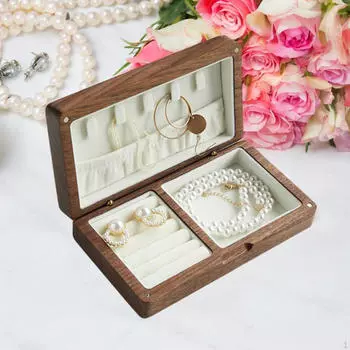 Деревянная шкатулка для безделушек, контейнер для хранения настольных украшений, органайзер для браслетов, самодельных бусин White Walnut