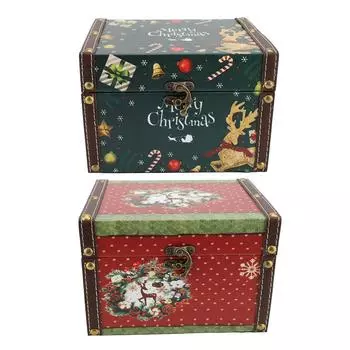 Деревянная шкатулка для безделушек, винтажная подарочная коробка из искусственной кожи на Рождество, коробка для хранения ювелирных изделий и сувениров для детей, Крис 2208B04 Storage Box Deer Wreat