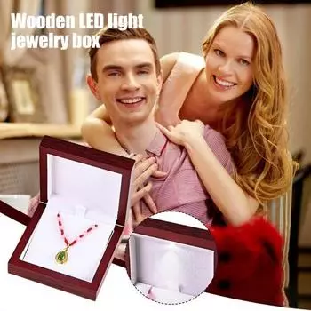 Деревянная шкатулка для драгоценностей с бархатной подкладкой, светодиодная подсветка, компактный дизайн, портативный B