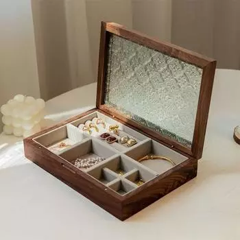 Деревянная шкатулка для драгоценностей в стиле суда, ретро-подставка для ювелирных изделий, органайзер для хранения ювелирных изделий Walnut&Pattern A