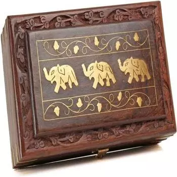Деревянная шкатулка для хранения драгоценностей 20,32 см с вырезанным вручную цветочным узором и латунной инкрустацией на крышке, декоративные подарки