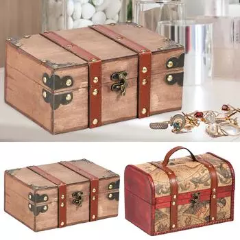 Деревянная шкатулка для хранения, винтажная шкатулка для драгоценностей, пиратский сундук с сокровищами, подарочные коробки, органайзер, контейнер для ювелирных изделий, колец, новый