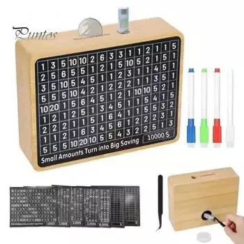 Деревянная шкатулка для сбережений 10000/1000 сбережений, копилка для монет, денежный сейф, банк с целевыми числами для всех возрастов