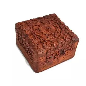 Деревянная шкатулка для украшений ручной работы – 10,15 см, ручная резьба, замысловатый дизайн как