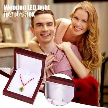 Деревянная шкатулка для украшений с бархатной подкладкой, светодиодная подсветка, компактный портативный чехол для сережек и колец, органайзер для ювелирных изделий A