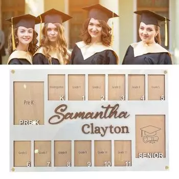 Деревянная школьная фоторамка для детей дошкольного возраста до 12 лет, фоторамка на память, настенное крепление для школьного фотоколлажа, украшение