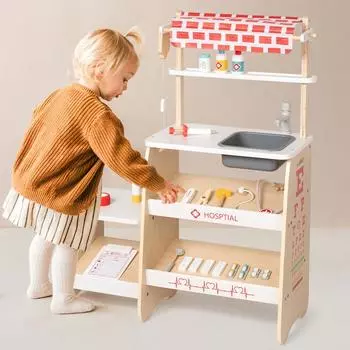 Деревянная симуляция игровой медицинской стойки для клиники, симуляция маленькой медсестры, инъекционный стетоскоп, игрушка для врача белый
